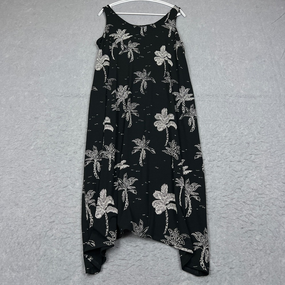 J Jill Wearever Dress Women's LP Black Palm AOP Sleeveless Midi Stretch‎ Resort